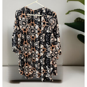 Loralette Womens Plus Size 2x Cover Up Kimono• Black Multi Color Paisley Print